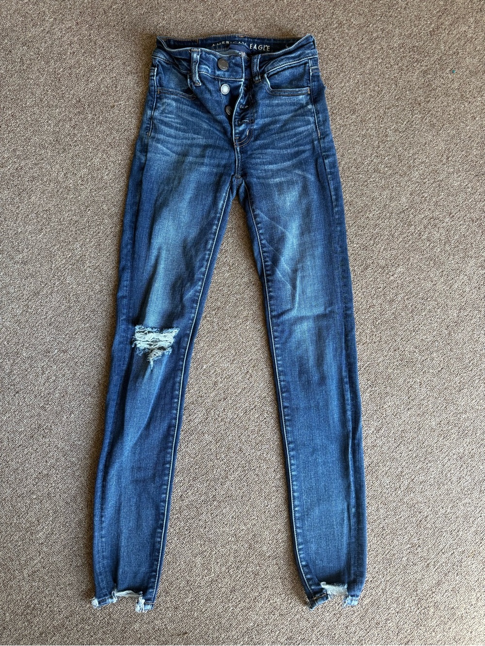 American Eagle Outfitters Dark Blue Ripped High-Rise Skinny Jeans